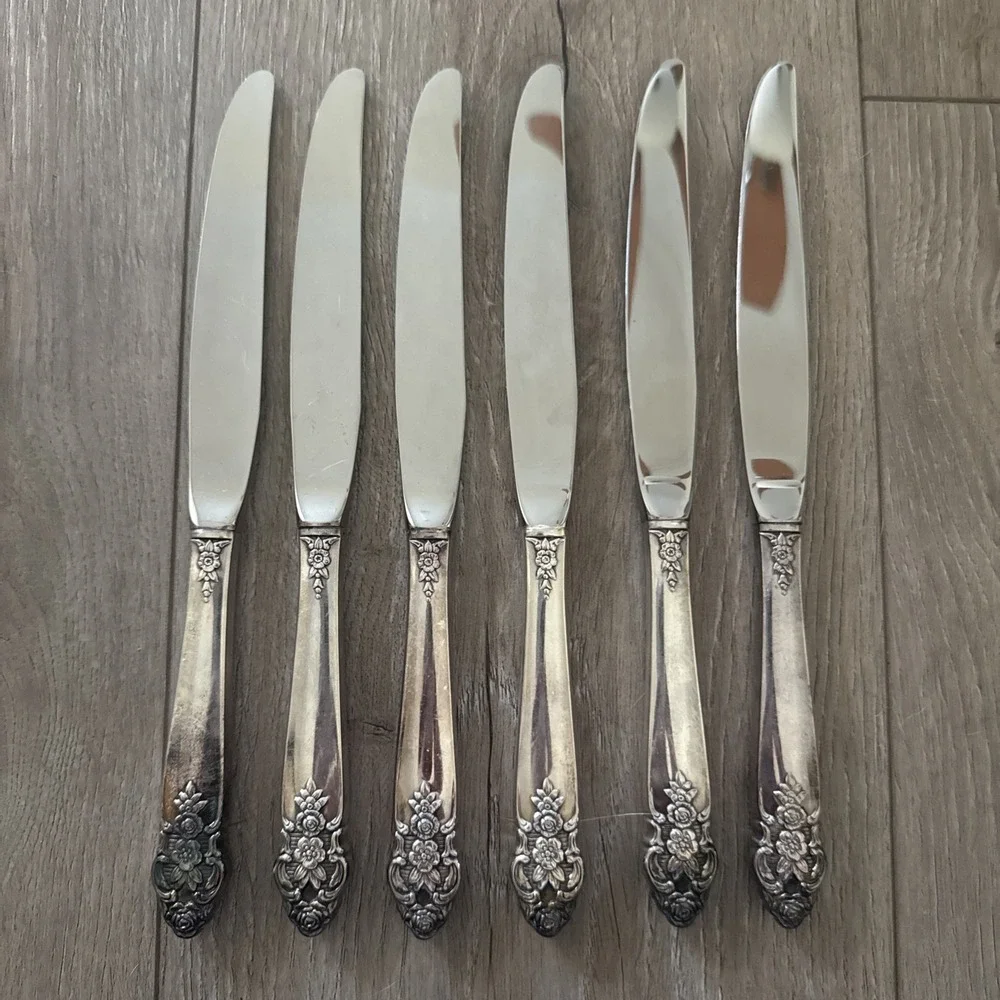 Set of 6 Oneida DISTINCTION Dinner Knives Silver‎ Plate Prestige 1951 Flatware